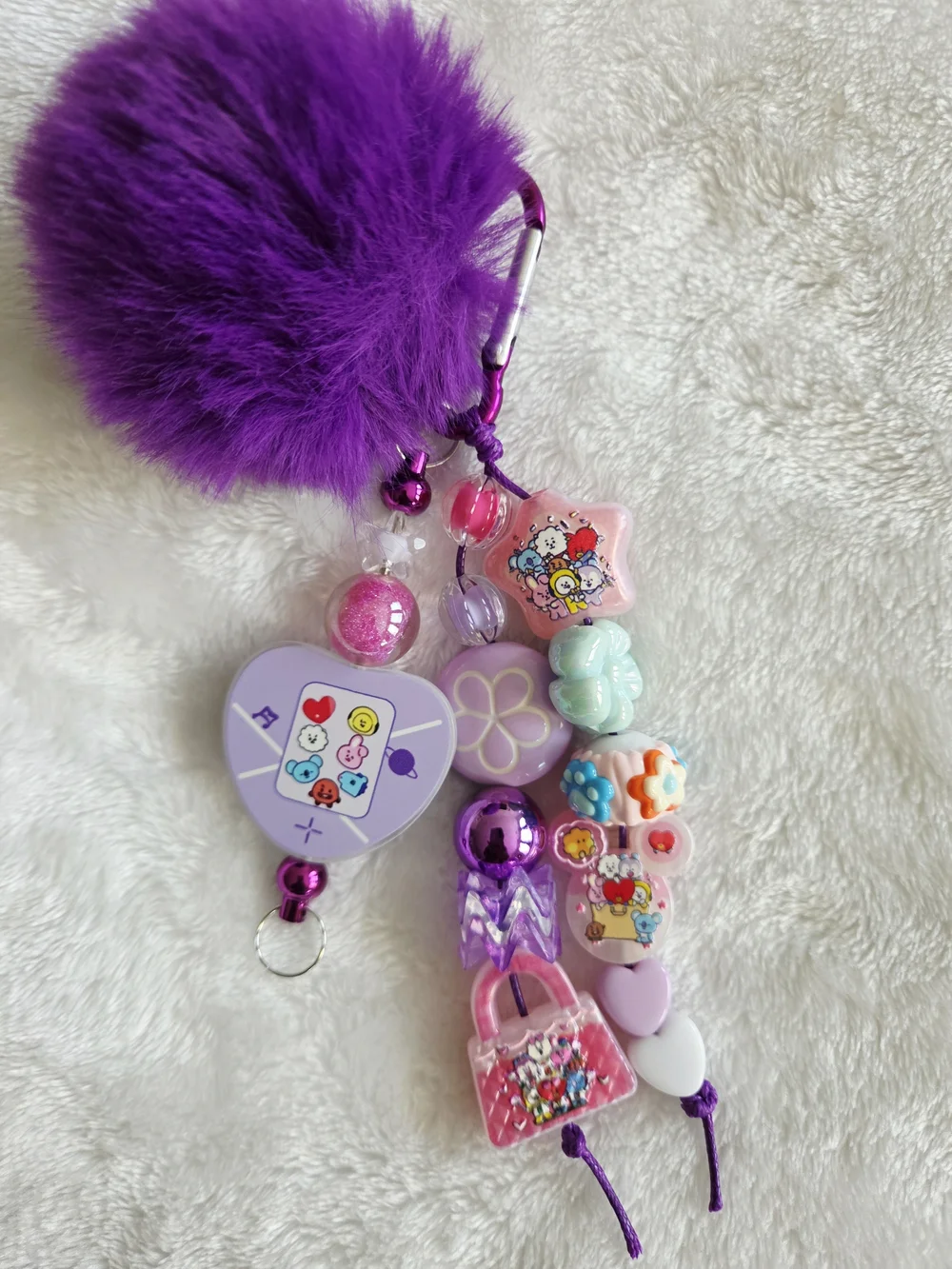 BT21 BTS Purple Plush Pom-Pom Keychain Bag Charm